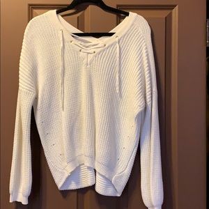 White lace up sweater.